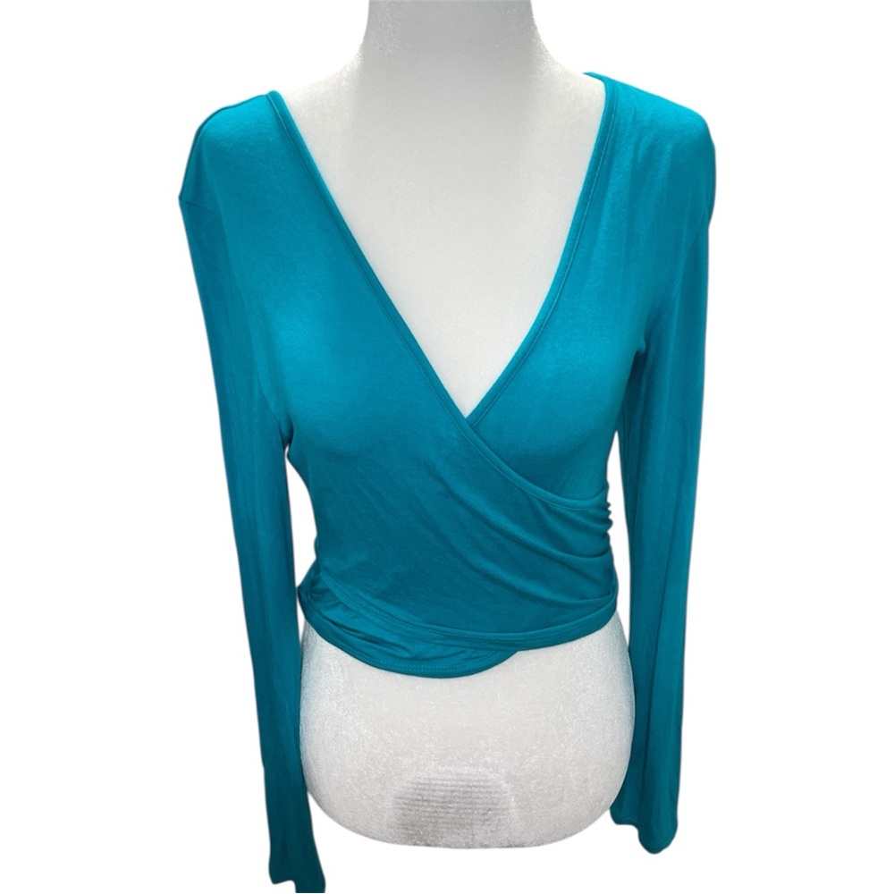 Vibrant Blue Wrap Blouse with Fitted Silhouette